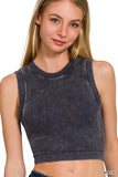 Zenana Stone Washed Ribbed Crop Top with Bra Padding