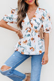 White Floral VNeck Puff Sleeve Top