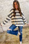 Khaki & Navy Striped Pullover