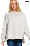 Zenana Scuba Round Neck Pullover with Side Slits