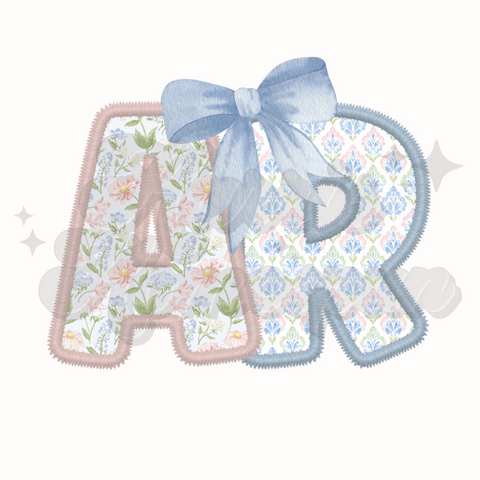 AR with Bow Pastel Faux Embroidery DTF Print