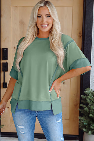 Green Exposed Seam Loose Fit Top