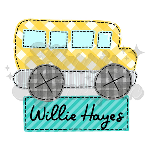 Yellow Bus Faux Embroidery DTF Transfer