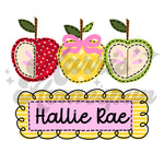 Apple Trio with Bows DTF Print with name option