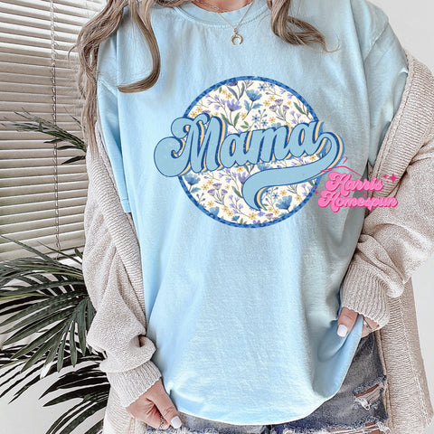 MAMA Light Blue Floral Circle Completed Top