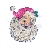 Faux Glitter Pink Santa DTF Print