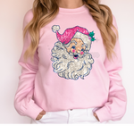 Faux Glitter Pink Santa DTF Print