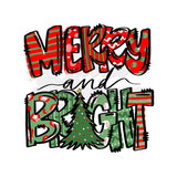 Green and Red Doodle Merry and Bright DTF Print