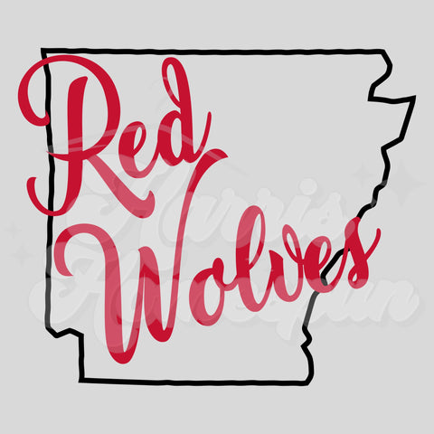 Red Wolves AR State Outline DTF Print