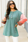 Multicolor Button Ribbed Top