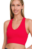 Zenana Seamless Ribbed Cropped Racerback Tank Top