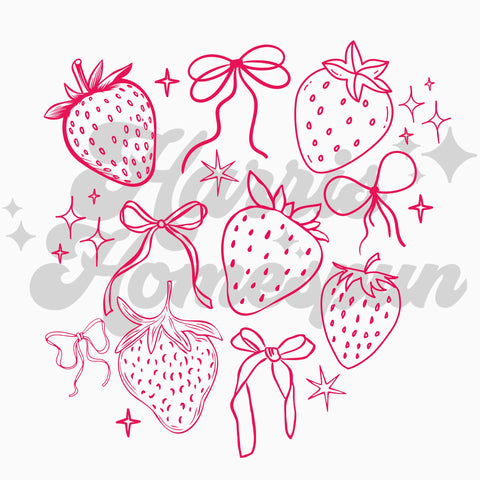 Strawberries with Bows DTF Print