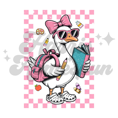 Pink Duck Back to School DTF Print