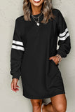Black Varsity Contrast Banded Sleeve Sweatshirt Dress