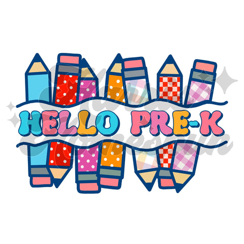 Hello PreK Neon Pencils DTF Print