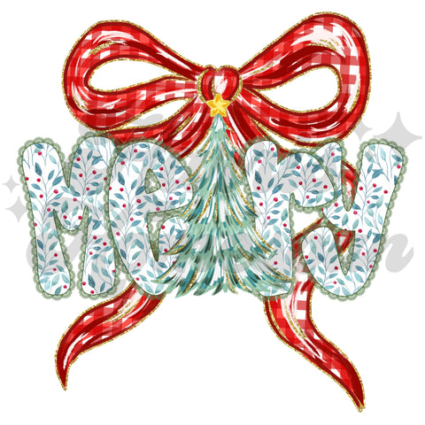 Merry with Red Bow DTF Print
