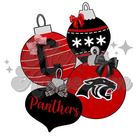 Panthers Christmas Ornaments with Bows DTF Print