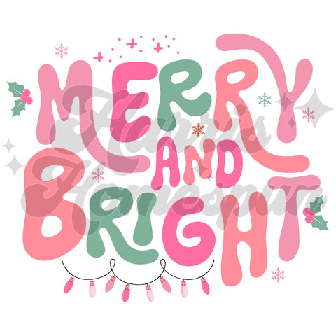 Pink and Green Merry & Bright DTF Print