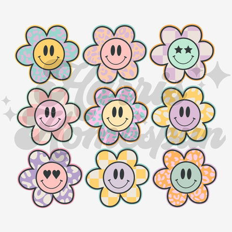 Pastel Flower Smileys DTF Print