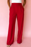 Fiery Red Pleated Detail Pull On Dress Pants