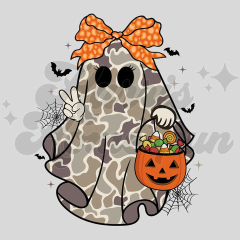 Camo Ghost with Bow DTF Print