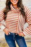 Orange Stripe Cowl Neck Drop Shoulder Sweater