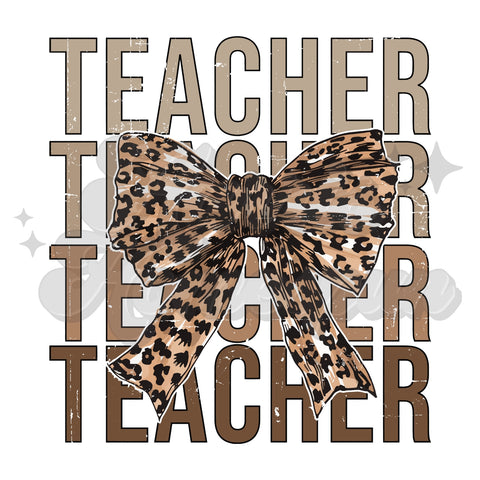 Brown Leopard Bow Teacher Repeat DTF Transfer