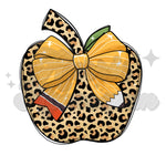 Leopard Apple with Pencil Bow DTF Transfer