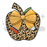 Leopard Apple with Pencil Bow DTF Transfer