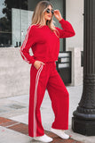 Fiery Red Varsity Striped Detailed Two Piece Set