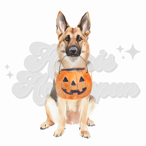 German Shepherd Orange Pumpkin DTF Print