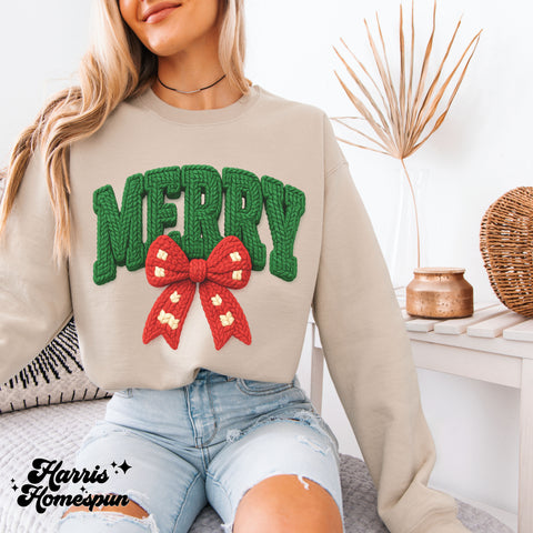 Merry with Bow Faux Yarn Completed Top