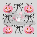 Pink Pumpkins Faces with Bows DTF Print