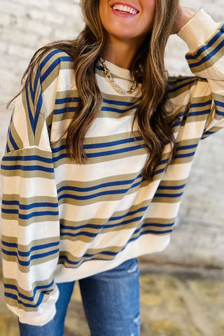 Khaki & Navy Striped Pullover