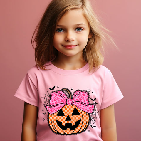 Pink Bow Checkered Pumpkin Stagecoach Spirit Shop Top