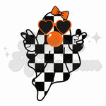 Big Checkered Ghost with Orange Bow DTF Print