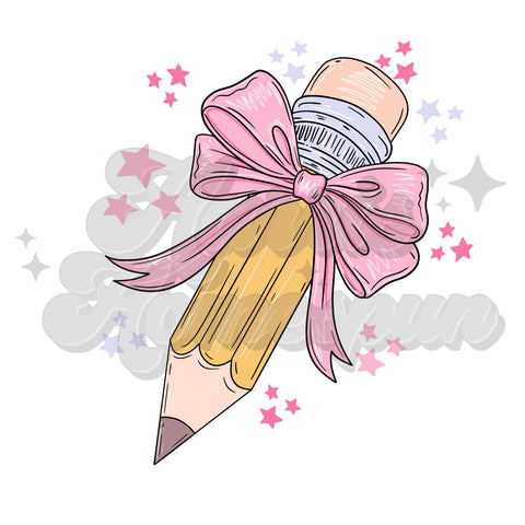 Pink Bow Pencil DTF Transfer