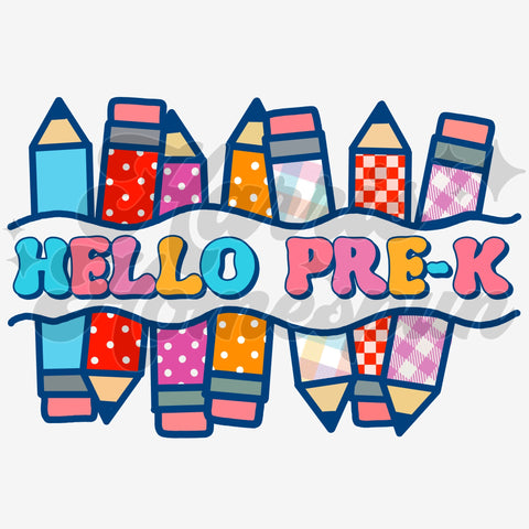Hello PreK Pencils DTF Print