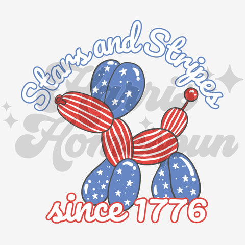 Stars and Stripes Patriotic Balloon Dog DTF Print