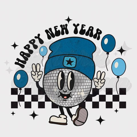 Happy New Year Blue Beanie DTF Print