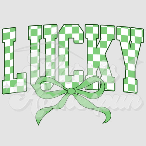 Checkered Lucky with Bow DTF Print