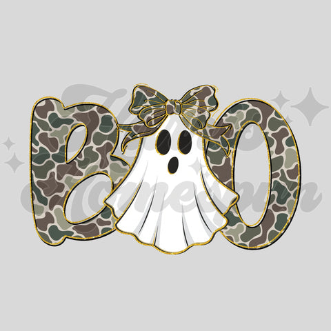 Camo Boo Ghost with Bow DTF Print