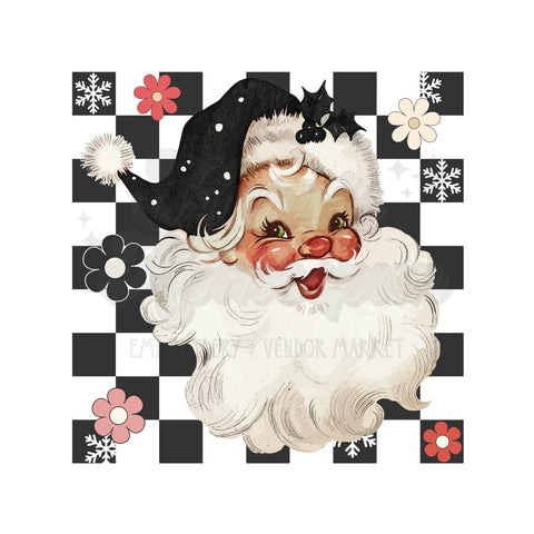 Black Retro Santa Head DTF Print