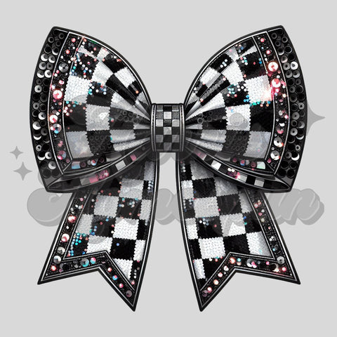 Black Jeweled Checkered Bow DTF Print