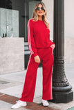 Fiery Red Varsity Striped Detailed Two Piece Set
