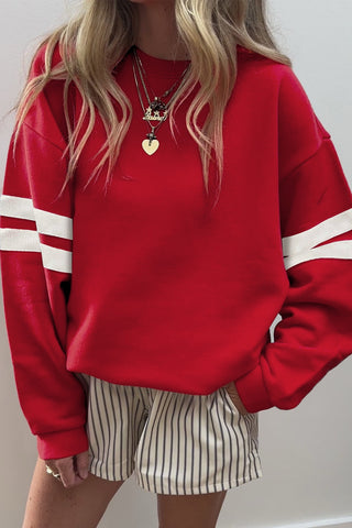 Red Varsity Striped Pullover