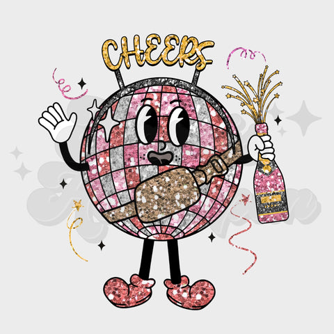 Cheers Disco Ball DTF Print