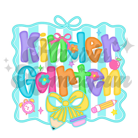 Mint Striped Bow Kindergarten DTF Print