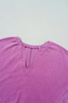 Pink Notched Neck Drop Shoulder Sweatshirt