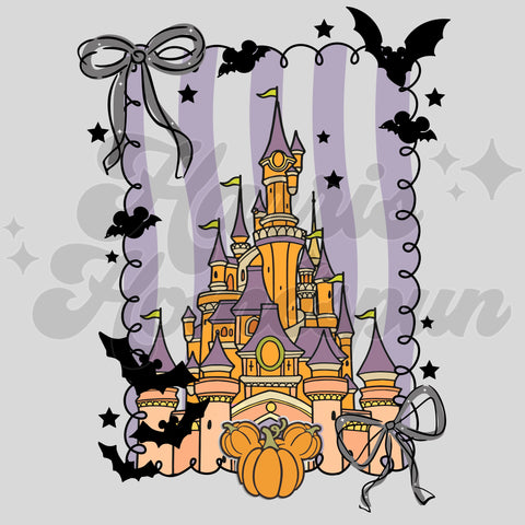 Purple Castle with Pumpkin DTF Print